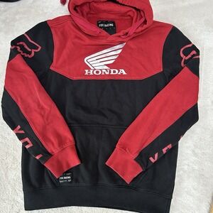 Vintage Fox Racing Hoodie Mens S Black Red Sweatshirt Honda Motocross Sweater